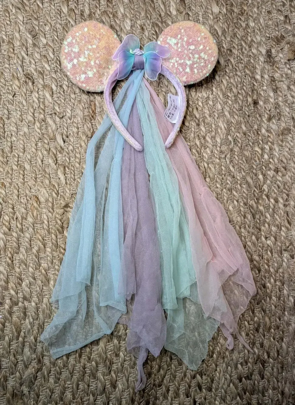Disney Mini Mouse Ears Pink Sequin Fairy Headband Butterfly Princess Costume